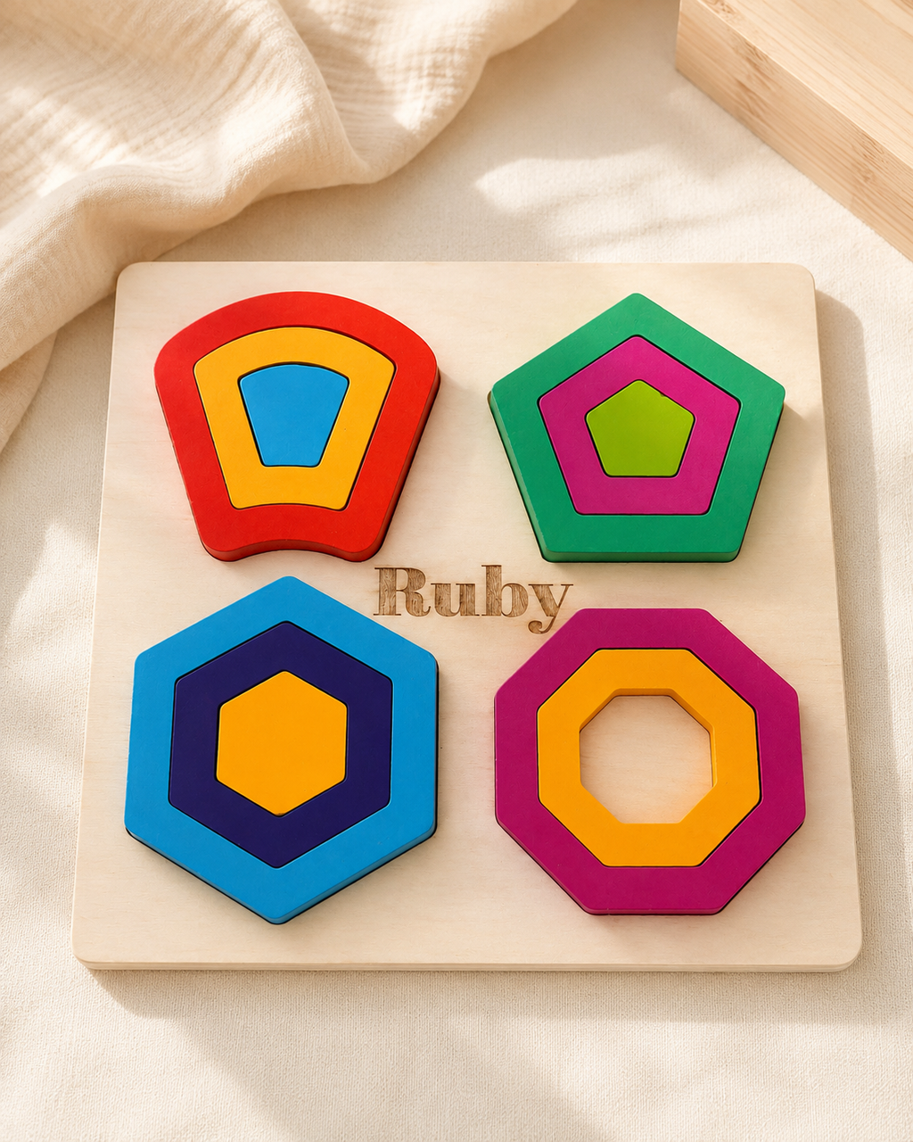 Wooden Shape Puzzle — Montessori Layered Shape Sorting Board