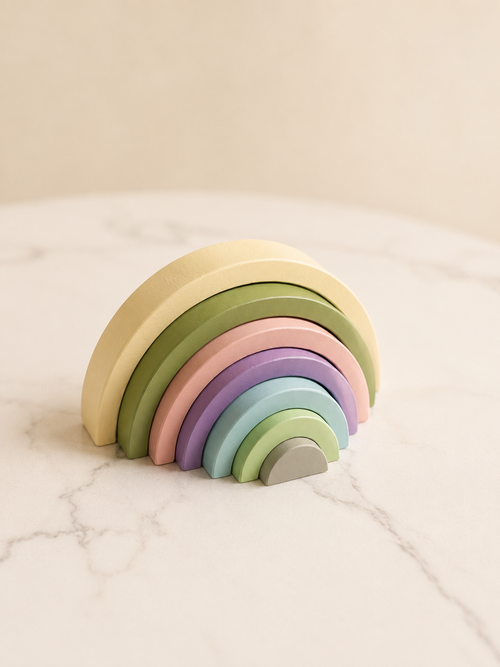 Wooden Rainbow Stacker — Montessori Stacking Toy | Handcrafted Pastel Rainbow