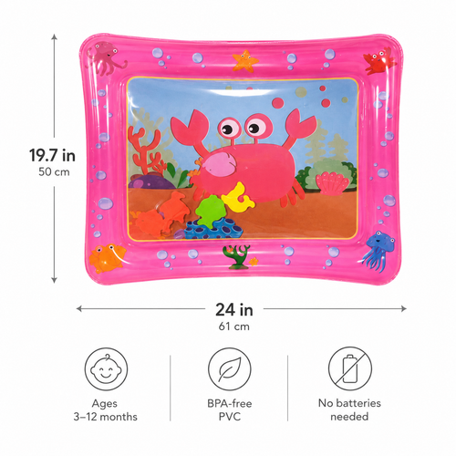 Pink inflatable baby water play mat for tummy time