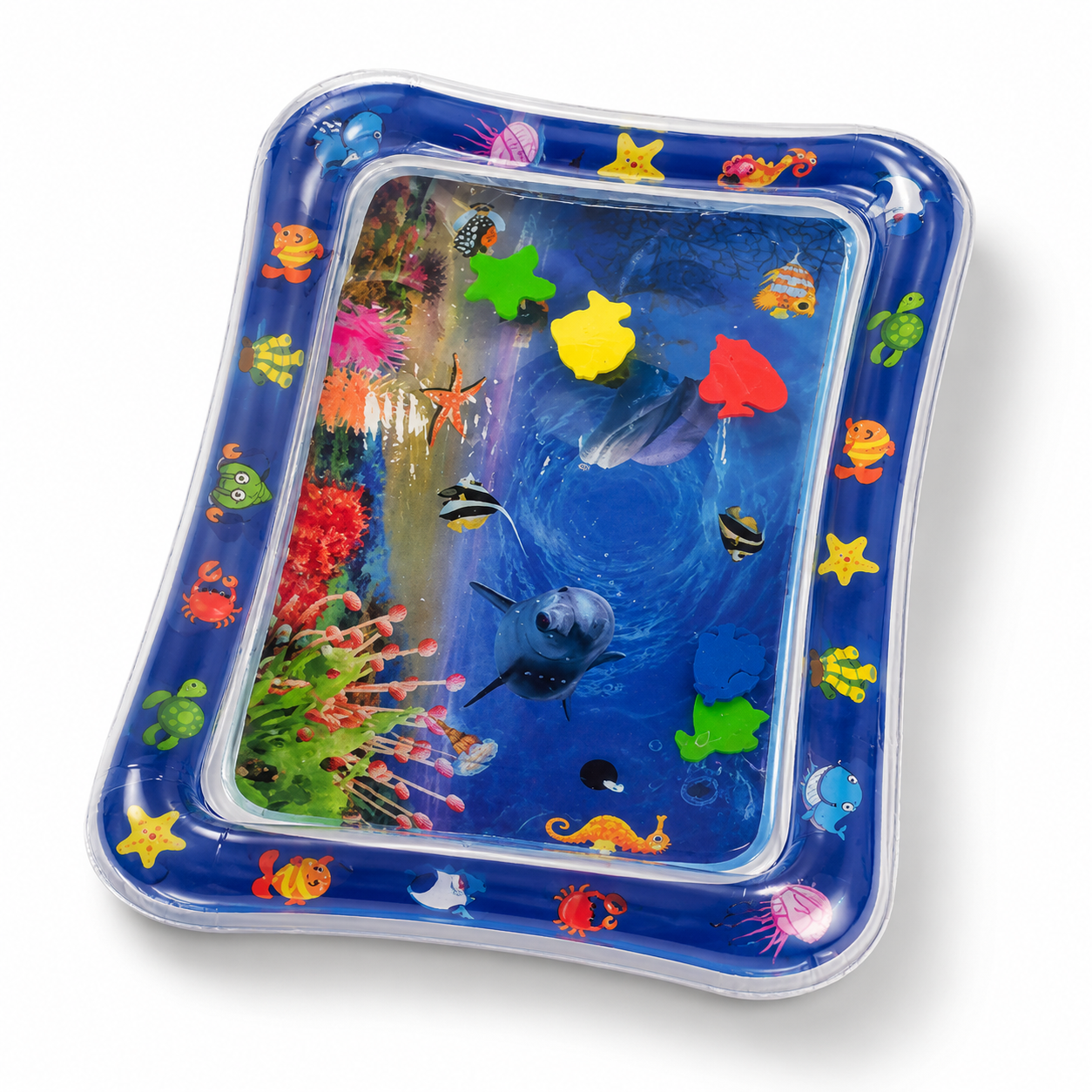 Blue baby water play mat — sensory tummy time toy