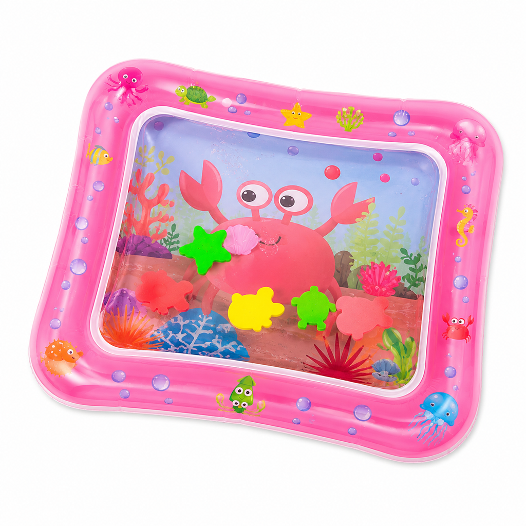 Baby water play mat with ocean friends design — inflatable tummy time mat
