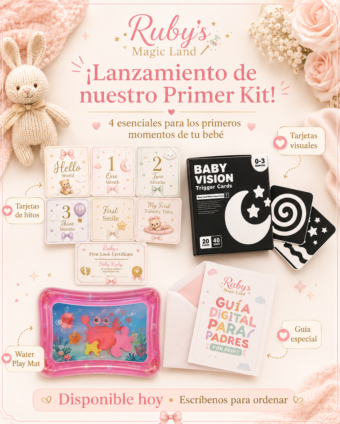 Ruby's First Sensory Kit 0-3 months — baby sensory gift box with water play mat, black and white vision cards, milestone cards and play guide