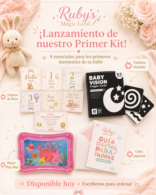 Ruby's First Sensory Kit 0-3 months — baby sensory gift box with water play mat, black and white vision cards, milestone cards and play guide