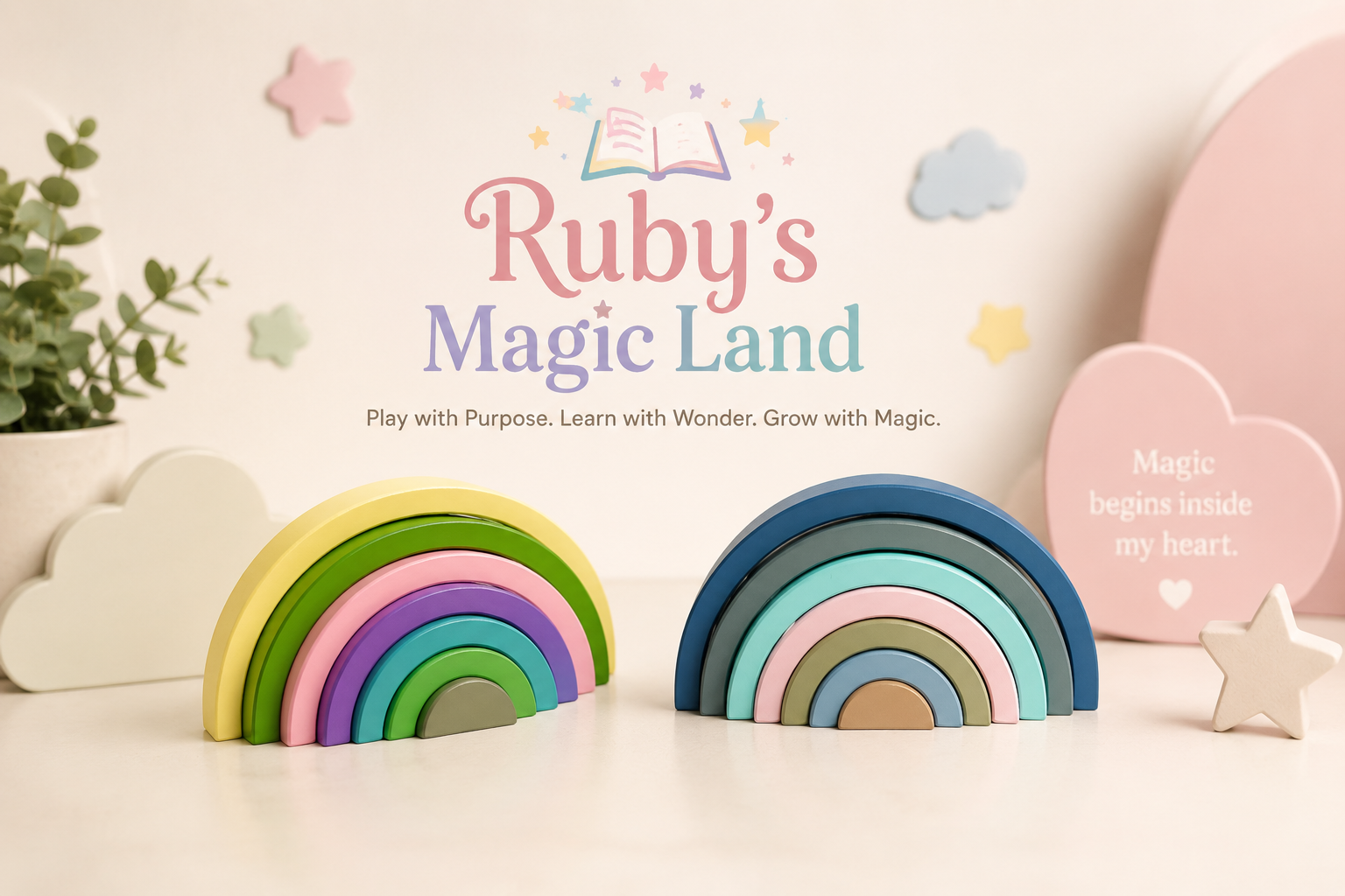 Wooden Rainbow Stacker — Montessori Stacking Toy | Handcrafted Pastel Rainbow